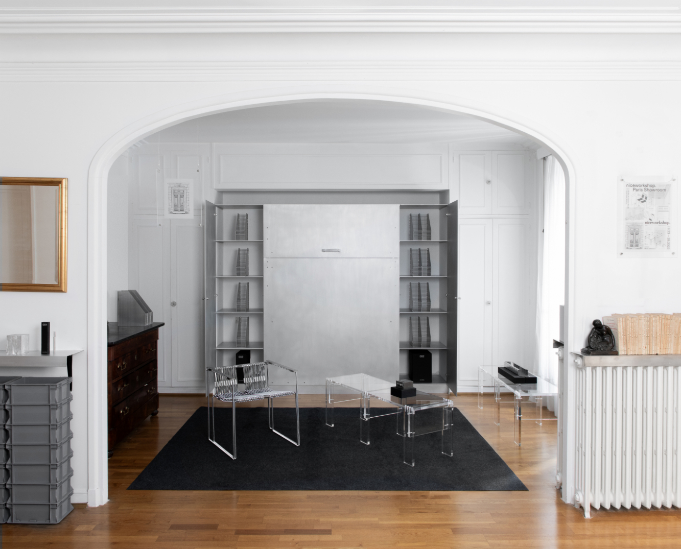 Permanent installation, shelves open